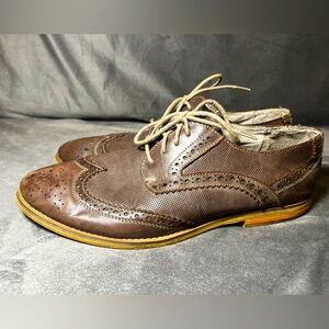 Vince Camuto Bruno Perforated Leather Oxford Wingtip Dress Shoe Brown Sz 10D